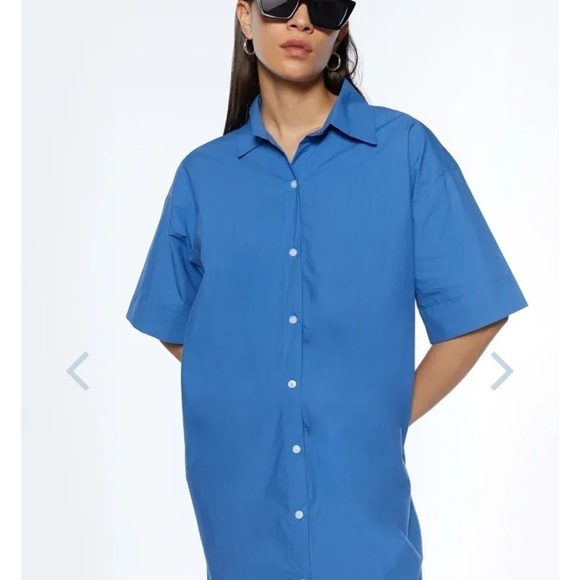 NWTs Oak + Fort | Cobalt Blue Button Down Shirt Dress Size small - Picture 2 of 12
